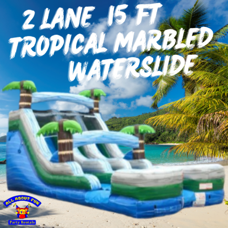 2-Lane 15 Ft Tropical Marbled Water Slide (Can Be Used Dry)