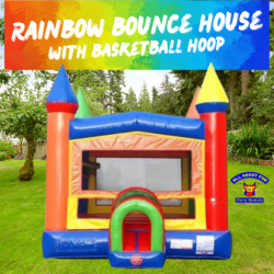Rainbow Bounce House with Basketball Hoop